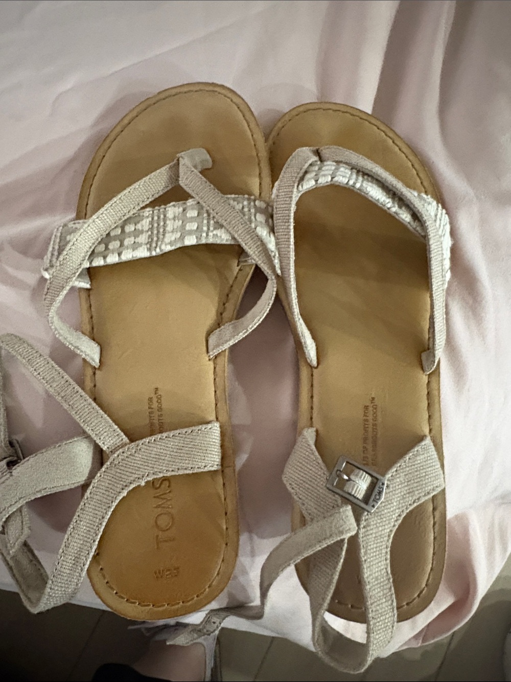 TOMS Light Beige Textured Strap Sandals